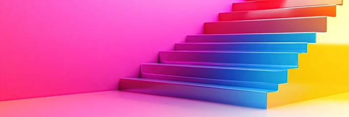 Abstract background with colorful stairs on the right side of the frame