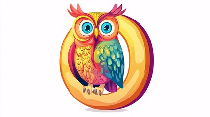 Naklejka premium Observant Owl with the Letter O in Educational Style