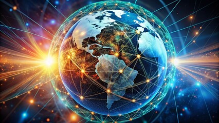 Obraz premium Global Technology Connections: Futuristic Earth with Network Lines and Circles