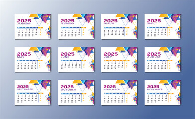 Modern 2025 new year english desk calendar template printable design