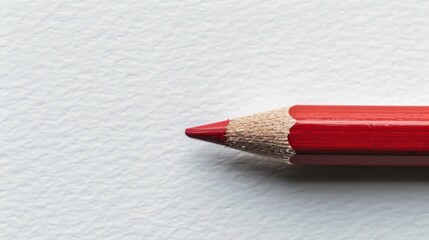 Top view of single red pencil on white background, minimalist school supply concept for educational projects, creative art and writing tool



