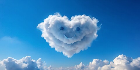 Heart-Shaped Cloud with Smiling Face in Blue Sky - A Symbol of Happiness and Positivity