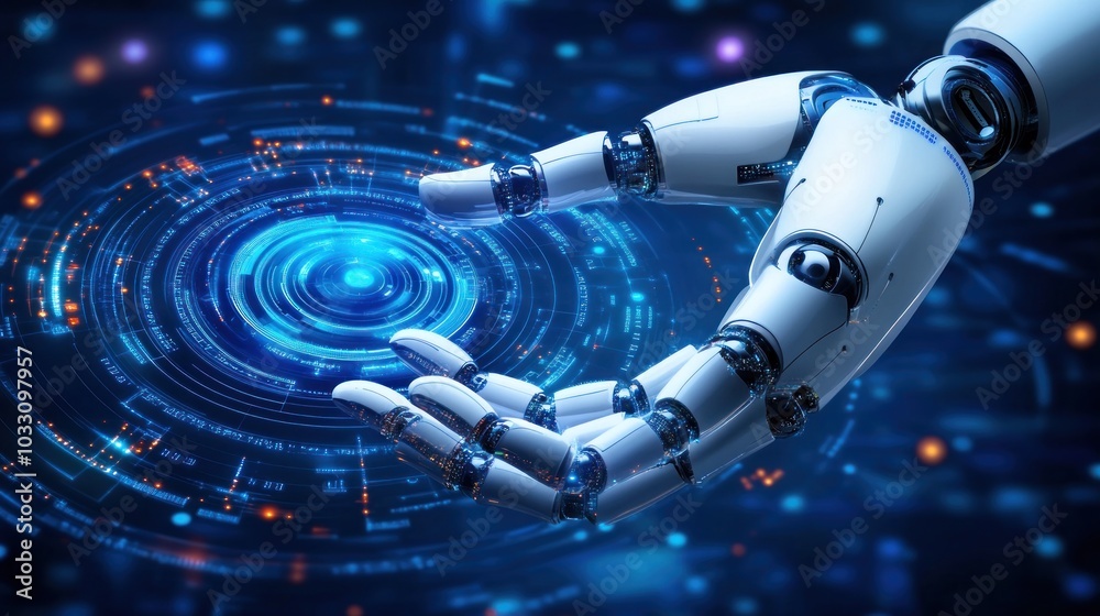 Aufkleber robotic hand interacting with a holographic interface