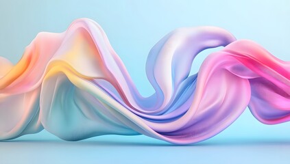 Fototapeta premium 3D rendering of colorful draped fabric. with a light blue and pink background, soft lighting, 