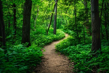 Obraz premium Walkway in the park with green trees and bushes. Nature background.