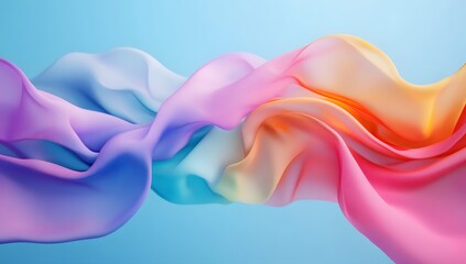 Obraz premium 3D rendering of colorful draped fabric. with a light blue and pink background, soft lighting, 