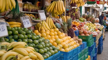 An Abundance of Fresh Fruit for Sale at a Market Stall