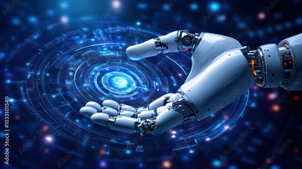 Aufkleber robotic hand interacting with a holographic interface