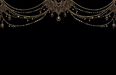 Fototapeta premium Elegant, and simple golden border with a mandala design at the top of an empty black background,
