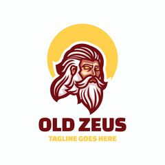 Vector Logo Illustration Old Zeus Mascot Cartoon Style