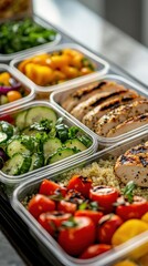 A bright and organized meal prep station, with neatly arranged containers of colorful vegetables