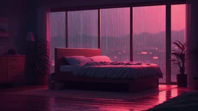 relaxing lofi with bedroom rain on the window seamless loop animation 
