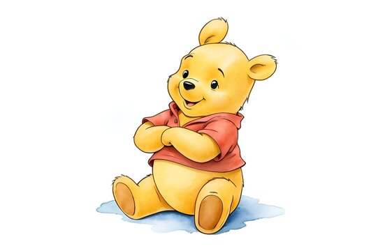 recommend clip art: Watercolor winnie the pooh, baby bear, birthday party, nursery wall art, room decor, baby shower, white background, cute teddy bear