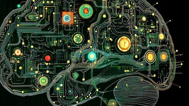 AI brain with emotional intelligence circuits, allowing AI systems to understand and respond to human emotions in a more empathetic and nuanced way.