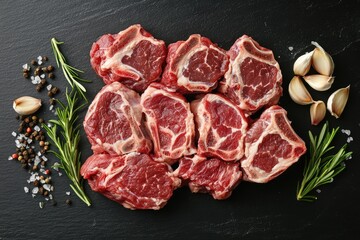 Raw Lamb Chops with Garlic, Rosemary, Salt and Pepper
