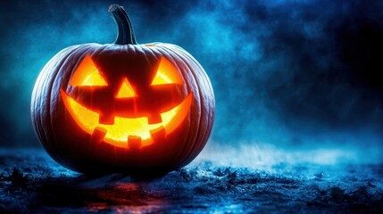 A spooktacular halloween night with glowingly carved pumpkin under moonlight