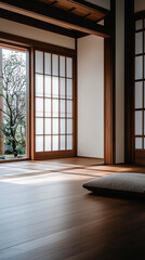 Serene interior of a traditional Japanese room.