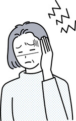 頭痛がするシニア女性のイラスト