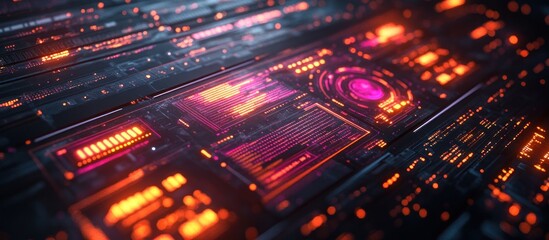 Futuristic digital interface with vibrant colors and intricate patterns.