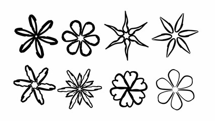 flower illustration, set of symmetric flower hand drawn, isolated on white vector