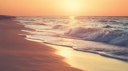 Fototapeta premium Sunset Waves Crashing on a Sandy Beach