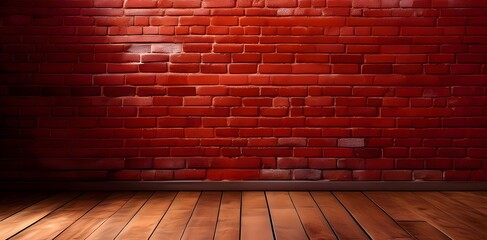 A spotlight illuminates a brick wall in a dimly lit, industrial loft. The wooden floor adds a rustic