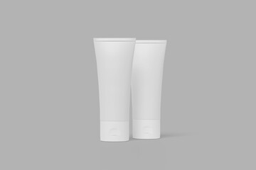 Plastic cosmetic tube for cream or gel mockup isolated on gray background