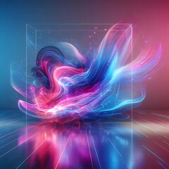 (Abstract Neon Wall): "A modern abstract background with a mix of neon pink, blue, and purple hues swirling together to create a sense of energy and motion. The central area is left clear for placemen
