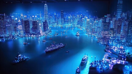 Nighttime View of a Cityscape with Boats in the Water