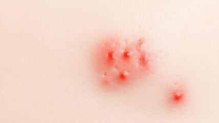 Fototapeta premium Closeup of red, raised urticaria patches on light skin, inflamed and irritated