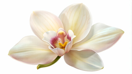 orchid features delicate petals with a soft, creamy white color and subtle pink or yellow accents, showcasing elegance and purity.