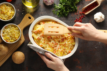 Concept of tasty and delicious homemade food - potato casserole