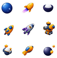 Colorful rockets and planets,.