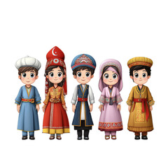 Cultural characters in traditional costumes