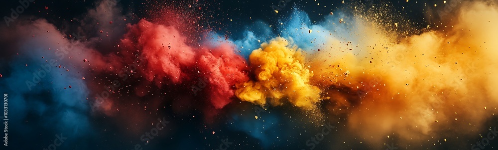 Poster a vibrant explosion of colored powder creates a dynamic, artistic display against a dark background.