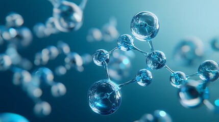 Abstract Representation of a Molecular Structure with Blue Spheres and Bonds