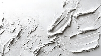 Rough smears of a thick cement mixture or plaster. Building background. A white wall with textural expressive strokes.  The concept of chaos and disorder