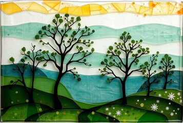 Fused Glass Tree LandscapeLayered glass fused together to create