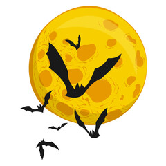 Halloween Bats Illustration Flying with Full Moon