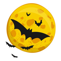 Halloween Bats Illustration Flying with Full Moon