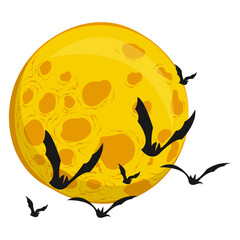 Halloween Bats Illustration Flying with Full Moon