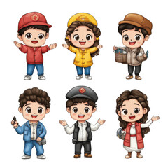Diverse characters in cute cartoon style.