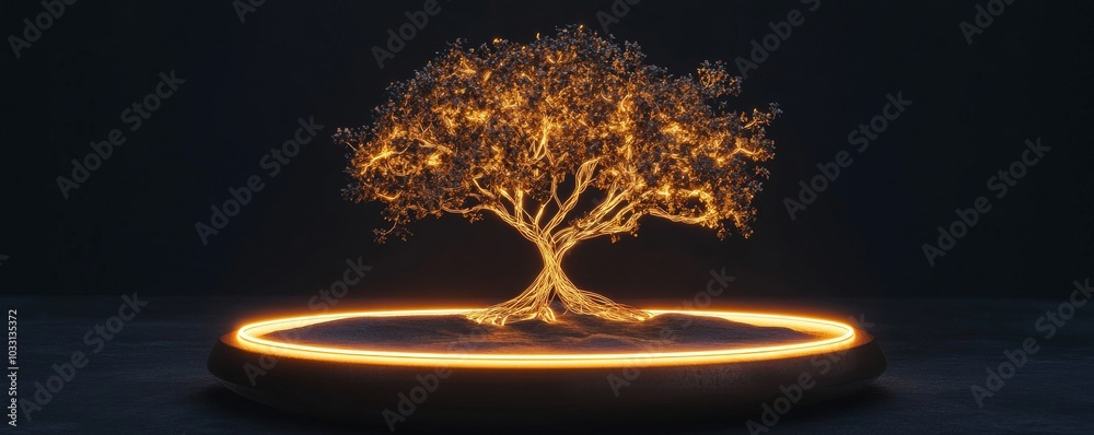 Poster illuminated tree sculpture with glowing branches