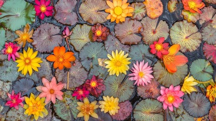 Fototapeta premium Vibrant Floral Tapestry: A Mosaic of Nature's Kaleidoscopic Beauty
