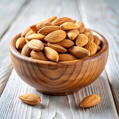 Healthy Snack Almonds in Wooden Bowl Close-up
