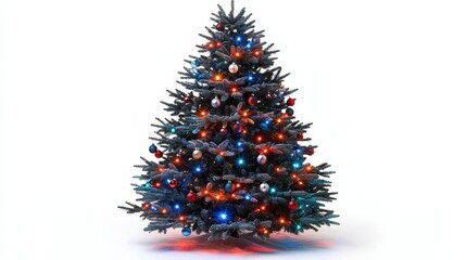 Colorful Christmas tree, decorated, white isolate background