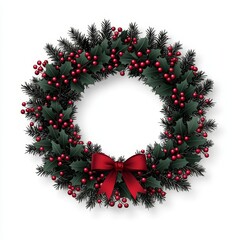 Christmas wreath with red berries and a decorative bow.