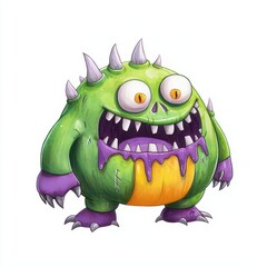 Fototapeta premium Cartoon monster with spikes, white isolated background