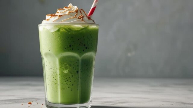 Iced matcha latte on a table