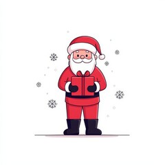 Santa Claus holding a gift, white isolate background.